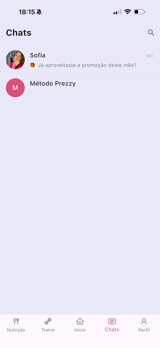 Ecrã de conversas com a treinadora