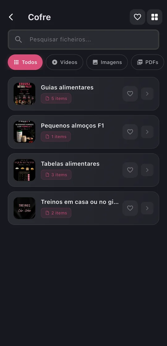 Cofre de materiais da app com eBooks e guias alimentares
