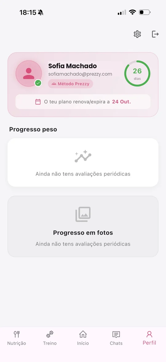 Perfil com progresso de peso e fotos